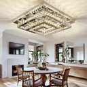24" Large Crystal Chandelier with Remote Control, 3 Color Temperature Light Fixture & Brightness Adjustable, Modern Flush Mount LED Ceiling Light Fixture for Living Room Kitchen Hallway Dining Room (Silver)