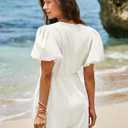 Cicy Bell Womens Cute Rompers Bow Front Puff Sleeve V Neck Short Jumpsuits Sexy Summer Outfits with Pockets (White, XXL)