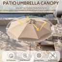 9 FT Scalloped Patio Umbrella Replacement Canopy Outdoor Boho Midcentury 8 Ribs Market Umbrella Top Cover UV Protection for Patio Beach, Canopy Only (Khaki, White)