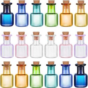 Patelai 18 Pieces Colored Tiny Spell Jars Glass Mini Potion Bottles with Cork Stoppers Square Cork Bottles for Party Wedding DIY Decoration