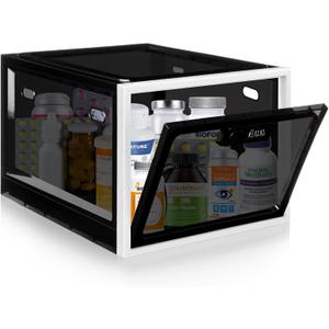 Medicine Lock Box for Safe Medication, Premium Material Lockable Storage Box Locking Organizer Bin with Combination Code for Fridge Food/Snacks/Phone/Tablet Jail/Home/Office Storage Lockers (White)
