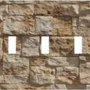 Natural Yellow Stone Wall Decorative Light Switch Cover Plate Rustic Rock Texture 3 Gang Triple Toggle Switch Plate Covers Wall Plates Faceplate for Country Bathroom Bedroom Home Decor