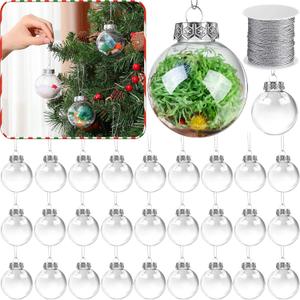 Wettarn 50 Pcs 2.36 Inch Clear Christmas Ornaments Balls Plastic Fillable Ornament Ball with Rope for DIY Craft Xmas Wedding Party Decor