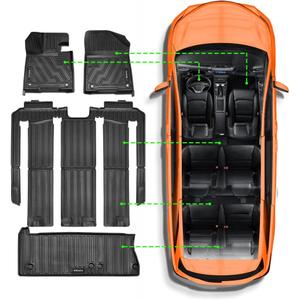 Floor Mats Cargo Liner Compatible for T-oyota Sienna (2021-2023 2024 2025) 7 Seat Custom Fit 1st, 2nd and 3rd Row Weather Mats (7 Seater with Spare Tire)