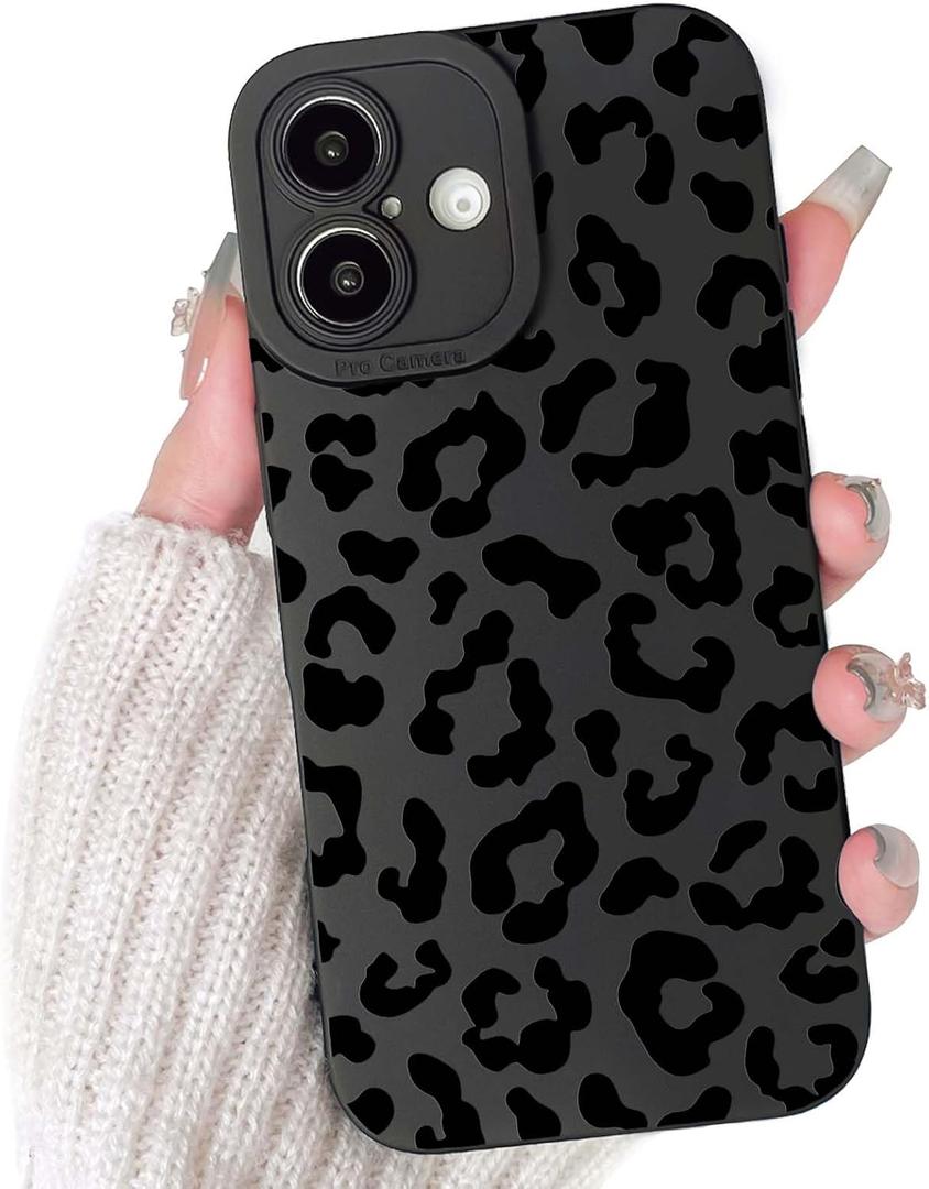 Lovmooful Compatible for iPhone 16 Case Cute Cool Leopard Print Black Design for Girls Women Soft TPU Shockproof Protective Girly for iPhone 16-Leopard Print
