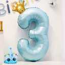 LilyZheng Baby Blue Number 3 Foil Balloon Set, 40 Inch Number Balloon with Crown, Bow & Heart Balloons for Boys and Girls 3rd Birthday, Baby Shower & Prince Party