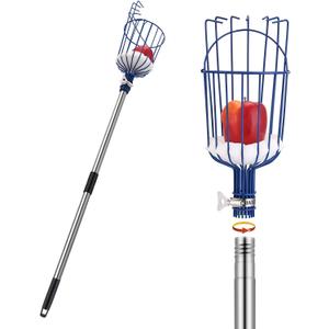 Oak Leaf Fruit Picker, 13 FT Picker Pole with Basket, Length Adjustable Apple Orange Picker Tool Tree Fruit Catcher with Lightweight Stainless Steel Connecting Pole, Foam Pad, 2 Metal Clamp(Upgraded)