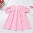 ODASDO Baby Girls Toddler Kids Smocked Bishop Dress Embroidery Short Sleeve A-line Birthday Party Dresses Summer Clothes (Pink)