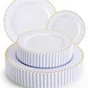 EI 60pcs White Plastic Plates with Gold Rim,Heavy Duty 10" Dinner & 7" Dessert Plate Disposable,White and Gold Plate for Party,Wedding,Birthday,Afternoon Tea,Spring,Mother's Day,Valentine's Day