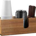ALELION Acacia Wood Coffee Cup Holder for Countertop - Wood Coffee Bar Accessories and Organizer - Coffe Station Organizer for Cup Lid Stirrers Pod
