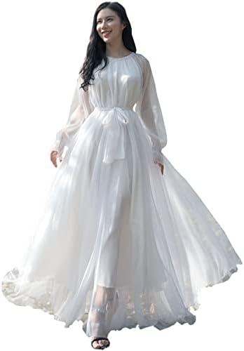 Women Long Dress Women O Neck Summer Maxi Dress Vintage Party Long Sleeve Dress