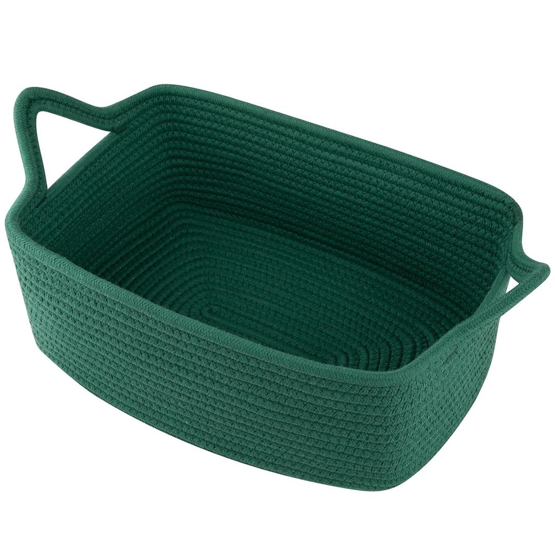OIAHOMY Woven Basket, Gift Basket Empty with Gift Bags and Ribbons, Rope Baskets for Baby Showers, Storage Baskets with Handles for Nursery, Pet Toy Organizer - Green (Medium: 13.5L*10W*6H)