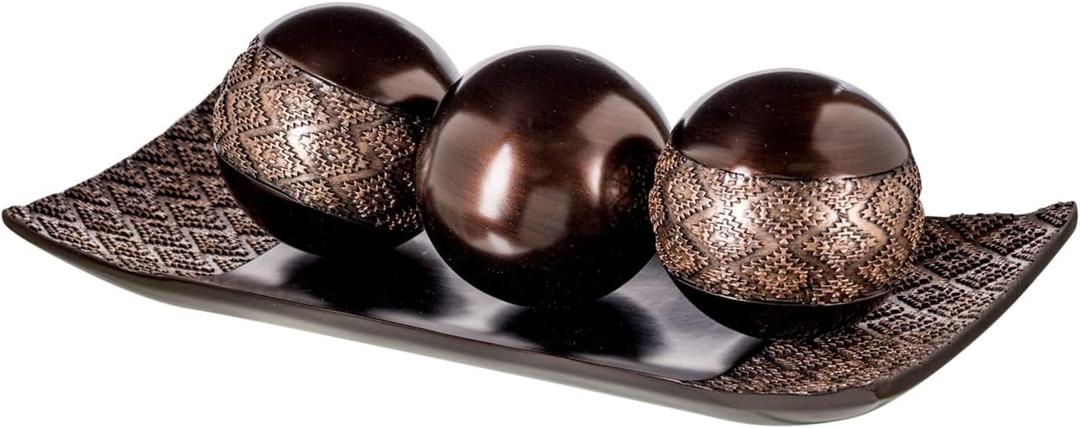 Creative Scents Dublin Brown Decorative Tray & Orb Set - 4-Piece Centerpiece for Living Room, Dining Room & Entry Table Decor