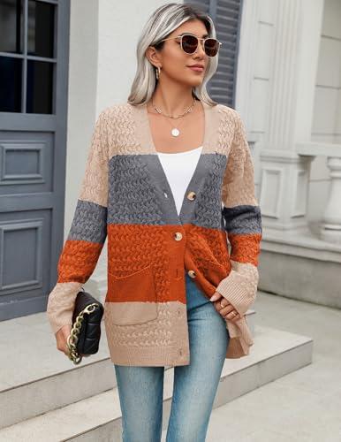 Zeagoo Womens 2025 Long Sleeve Chunky Cable Knit Fall Cardigans Sweaters Button Down Open Front Outerwear with Pockets, Large