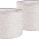 Set of 2 Drum Lampshades for Table, Floor & Bedside Lamps - 13 * 13 * 10 inch, Medium Beige Gray Shades - Natural Fabric Spider Fitter - Modern & Rustic Interiors - By GO&SO Assembly Required