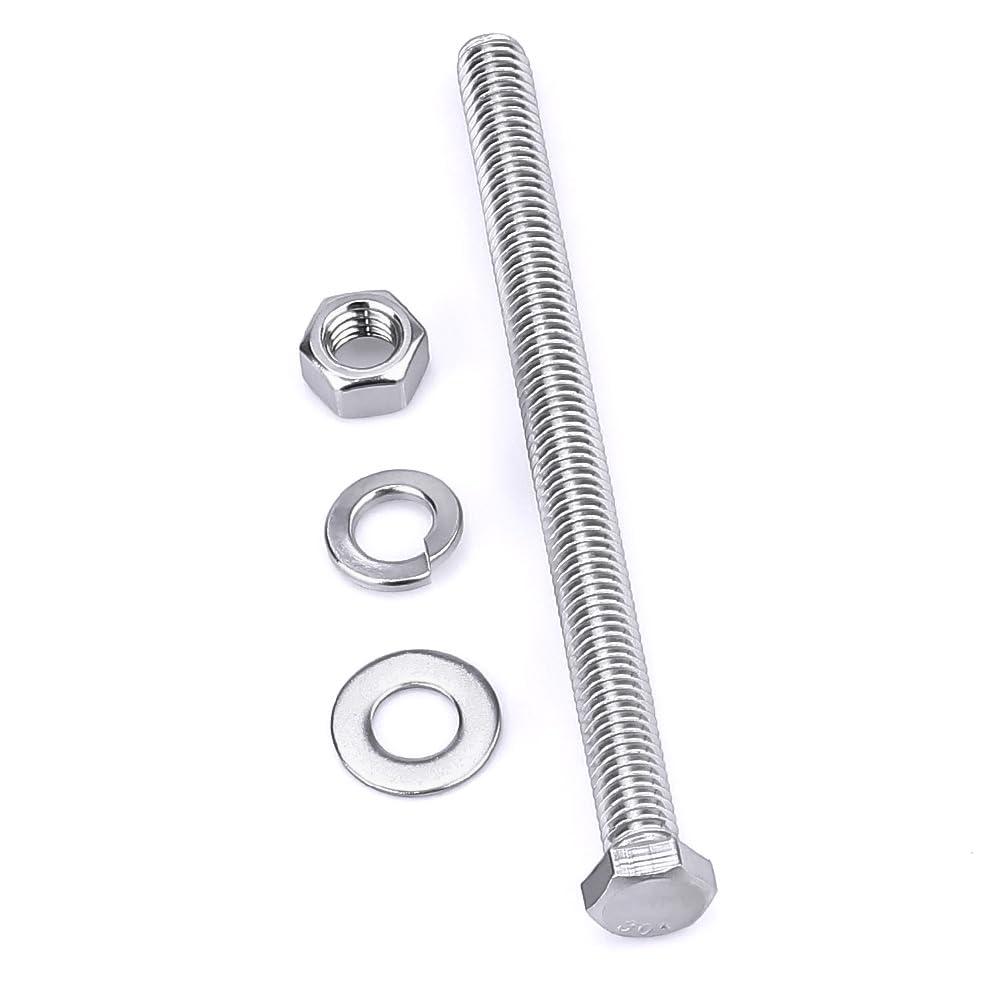 5/16-18 x 6" (6 Sets) Stainless Steel Hex Bolts Screws with Nuts Flat Washers Lock Washers, 304 SS 18-8, Hexagon Head, Fully Machine Threaded, Bright Finish