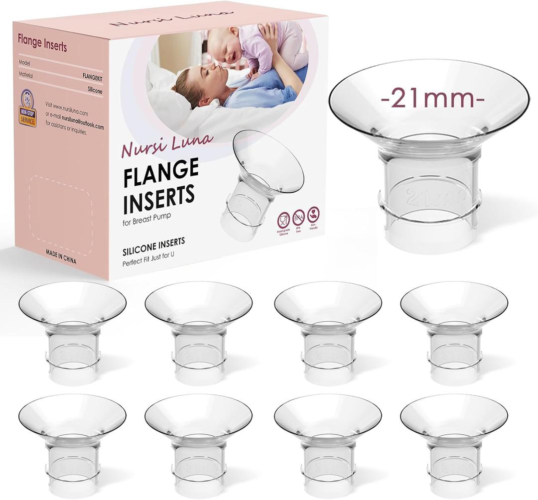 Flange Inserts 8PCS 21mm for 24mm Flange/Shield, Flange Sizing Kit Silicone Flange Insert, Breastfeeding Essentials Kit for New Moms