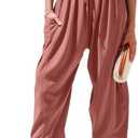 TARSE Womens Linen Wide Leg Pants Casual Loose Drawstring Summer Beach Travel Vacation Palazzo Harem Pants with Pockets Large