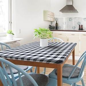 Sorfey Kitchen Tablecloth -Fitted with Elastic, Vinyl with Flannel Back, Fits for Table 36" w x 72" L Rectangle,Water Proof, Easy to Clean, Checked Black Design