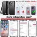 Defencase for iPhone 14 Pro Max Magnetic Wallet Case Compatible with Magsafe with RFID Blocking Zipper Strap Card Holder for Women Men, PU Leather Detachable Case for iPhone 14 Pro Max (6.7"), Black