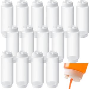16 Pcs 32 oz Condiment Squeeze Bottles Restaurant Plastic Sauces Squeeze Ketchup Dispenser Inverted Refillable Large Clear Dressing Bottles for Restaurant Kitchen Catering