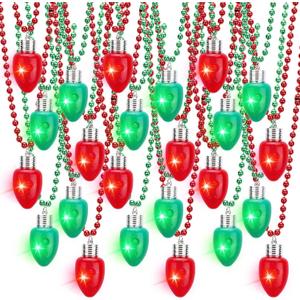 Sureio 24 Pack LED Light up Christmas Necklaces Xmas Party Favors Christmas Glow Necklace Holiday Light up Necklace LED Accessories for Stocking Stuffers Novelty Gifts Decorations, Red Green (Bulb)