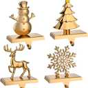 GengGeng 4PCS Christmas Stocking Holders for Fireplace Set of 4,Christmas Weighted Stocking Hanger Hooks for Mantle- Traditional Tropical Stockings Holder for Mantle/Fireplace(Antique-Color 4 Pack)