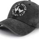 Tbstlumd Funny Life is Better with Chickens Hat for Women Men, Adjustable Cotton Embroidered Farm Baseball Cap