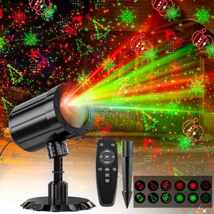 Red and Green Christmas Light Projector with Remote Control - Waterproof Outdoor Spotlights for Landscape Decorations