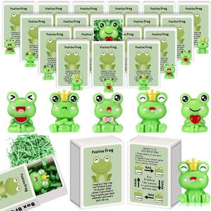 25 Set Bulk Valentines Day Gifts for Coworkers Employee Small Funny Desk Pets Cute Resin Ornaments Valentines Party Favors Adults Positive Emotional Card Box Women Men Office (Frog)
