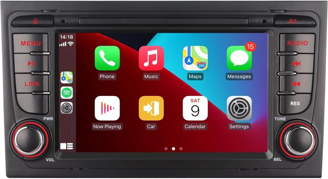 Car Stereo Compatible with Wireless Carplay/Android Auto for Audi A4 S4 RS4 2002-2008 SEAT EXEO with IPS Touch Screen/Bluetooth/Mirror Link/FM/AM/USB