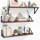Heimlove Floating Shelves for Wall, 28 Inch Long Wood Floating Shelves Set of 3, Wall Mounted Hanging Shelf for Bathroom Bedroom Kitchen, Walnut