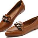 Tilocow Metal Chain Loafers for Womens Slip On Pointed Toe Flats Comfortable Fashion Work Business Shoes (6, Dark Brown)