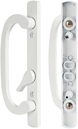 MaxxGeek Sliding Patio Door Handle Set with Zinc Diecast I/E Pulls Only, Offset Thumbturn, Fits 1-5/8" to 1-3/4" Door Thick, 3-15/16" Hole Spacing, Non-Handed, White