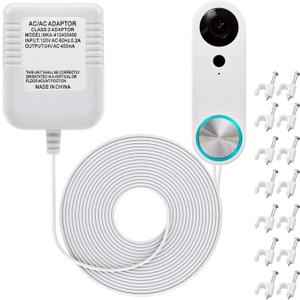 Dreyoo Video Doorbell Transformer, 24 Volt 16.4 Feet Doorbell Power Supply C Wire Adapter with 50 LPJ088 Cable Clips Compatible with Doorbell and Smart Thermostats