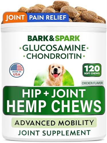 Hip&Joint Hemp Chews for Dogs - Max Strength Glucosamine Chondroitin for Dogs - Dog Joint Pain Relief Treats - Mobility & Flexibility Support - Advanced Joint Care - MSM - Made in USA (120Ct), EXP: 06/2028