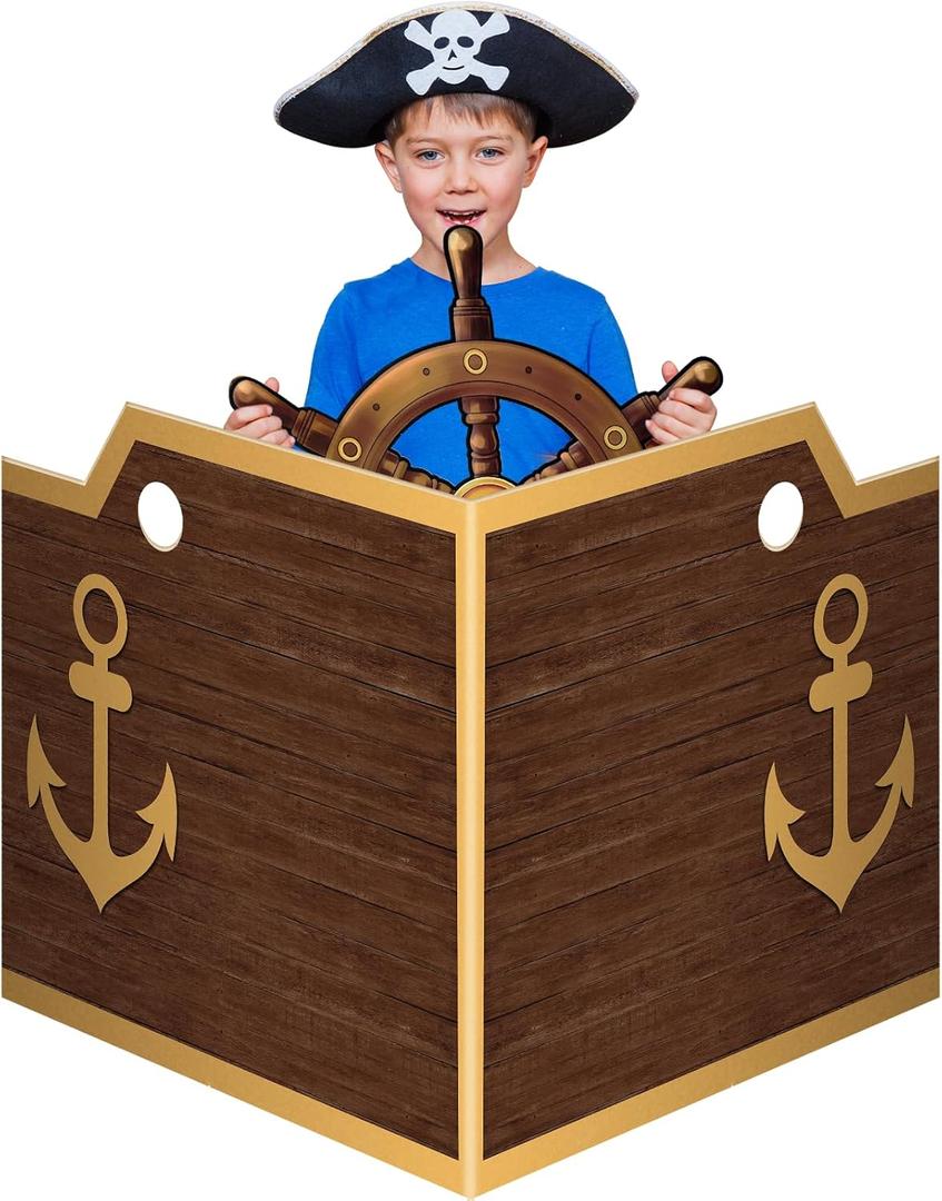 3 Pcs Pirate Ship Wheel Cardboard Cutout Nautical Pirate Party Decorations Set 2 Pcs Cardboard Cutout Large Pirate Captain Photo Props Back Drops for Pirate Party Halloween Home Outdoor Decorations