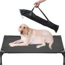 Soft Mesh Elevated Pet Bed for Large Medium Dogs Outdoor Resting Cot with Water-Resistant, Air-Permeable, Cooling and Anti-Skid Portable Dog Bed, Up to 120 lbs, 43.2" L x 31" W x 7.5" H, Black