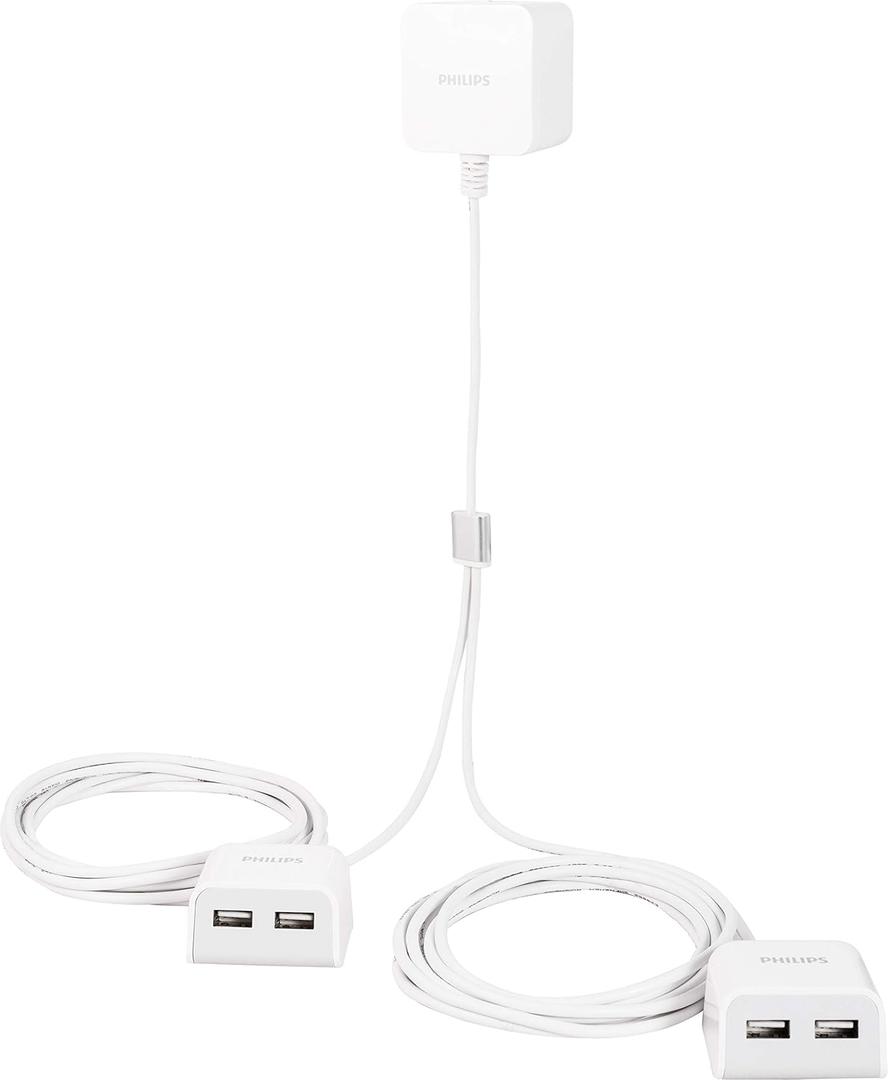 Philips 24W Twin USB Charger, 16 Ft. Splitter Power Cord, for iPhone 12/11/Pro/Max/XS/XR/X/8, Ipad Pro, Samsung Galaxy S21/S10/S9/Plus, Google Pixel 5/C/3/2/XL, DLK51344Q/27