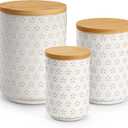 MALACASA LYDIA Ceramic Canisters Set with Airtight Lids, 80/40/20 oz Coffee Canisters Sets for the Kitchen, Large Jars for Flour, Sugar, Pasta, Coffee, Cookies, Tea - Set of 3, Five-Leaf Grass