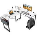 CONCETTA 49 Inch Modern L Shaped Computer Desk with Lower Storage Shelf & Side Bag, Two-Way Convertible Corner Gaming Table for Home Office, White