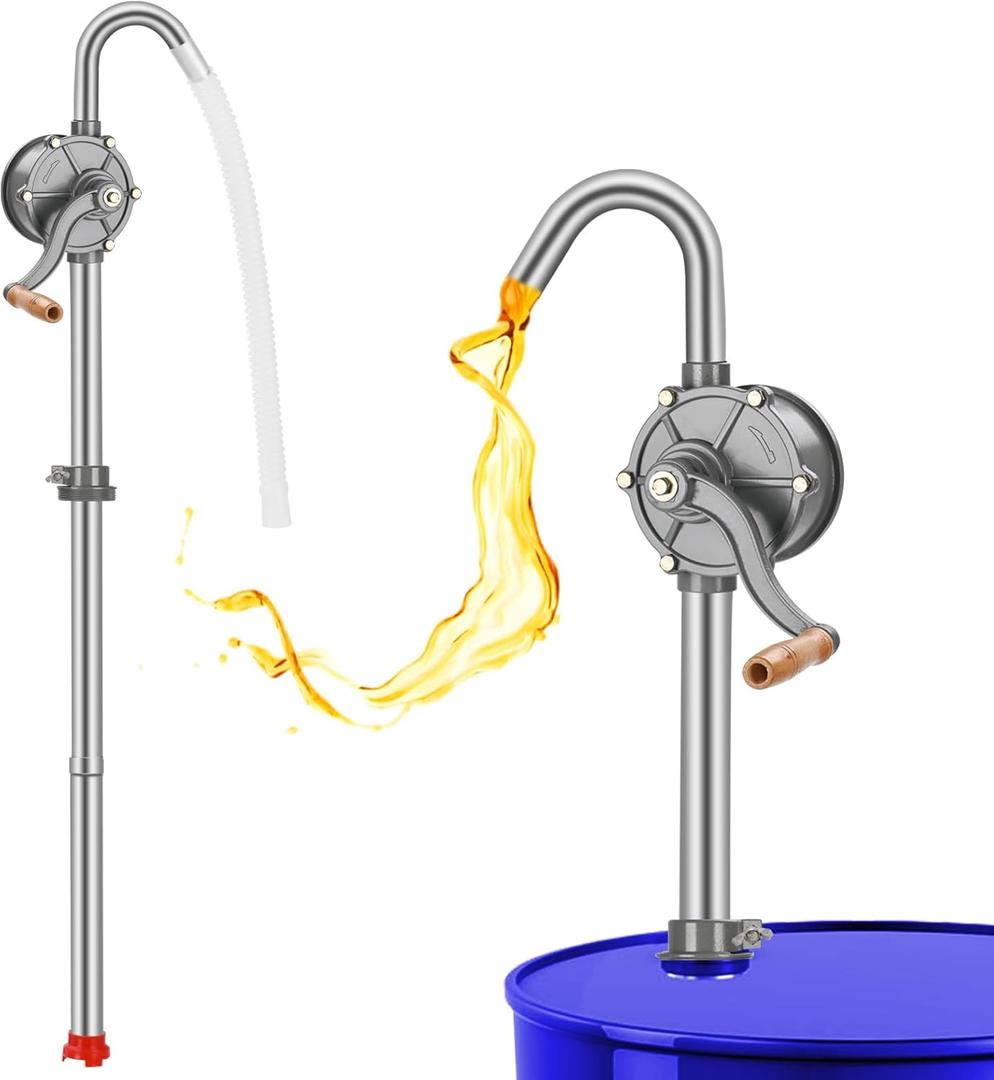 55 Gallon Drum Pump | Rotary All-Aluminum Manual Hand Transfer Pump for 5-55 Gallon Barrels - Oil, Diesel, Kerosene & Hydraulic Fluid Barrel (CYB25)