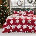 Bedsure Fluffy Christmas Duvet Cover Set - Winter Warm 3 Pieces King Size Ultra Soft Plush Shaggy Bedding Set with Bell Candy Sticks Patten, Red