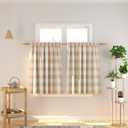 NATUS WEAVER Buffalo Check Kitchen Tier Curtais 36 inches Long Plaid Gingham Rod Pocket Classic Cafe Curtains Country Farmhouse Kitchen Half Window Curtains 2 Panels Beige & White