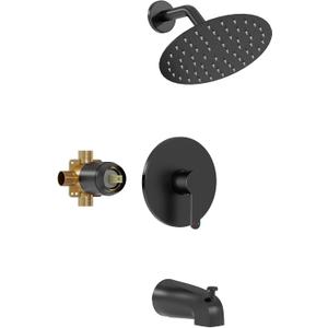 Tub Shower Faucet Set, 8 Inch Matte Black Shower Head and Handle Set, High Pressure Bathtub Shower Faucet with Valve, Tub Spout and Trim Kit, Bathroom Shower Faucet Sets Complete, Black