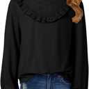 DOKOTOO KIDS Girls Cute Shirts Lace Embroidered Long Sleeve Tops 2025 Fall Fashion Knit Crewneck Blouses 6-13 Years (Black, L)