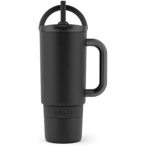 Ello Port 30oz Tumbler with Carry Loop & Integrated Handle | Vacuum Insulated Stainless Steel Reusable Water Bottle Travel Mug | Leak Proof Lid | Flexible Straw | BPA-Free | Dishwasher Safe | Black