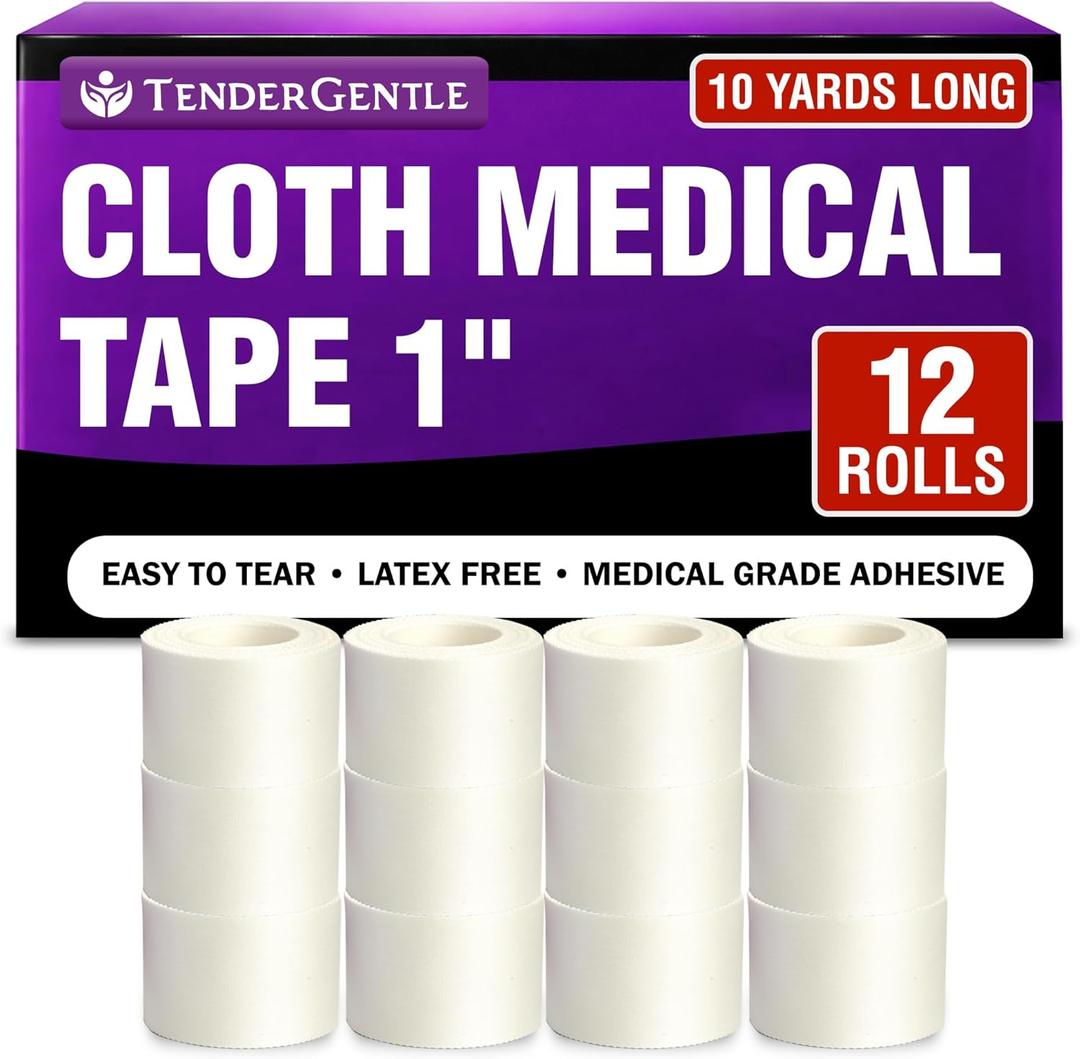 Cloth Medical Tape for Wound Care - 12 Rolls of 1 Inch Durable Surgical Tape to Secure Dressings - 10 Yards Long - Easy to Tear and Latex Free