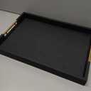 14x20 Inches Black Faux Leather Wrappen Wood Serving Tray with Metal Handles for Various Occasions, Ottoman, Home Decor Decorative, Living Room, Coffee Table Organizer, Serving Breakfast On Bed