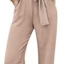 PRETTYGARDEN Women's One Piece Jumpsuits Dressy Casual Summer Short Sleeve Wrap V Neck Belted Wide Leg Pants Romper (Large, Beige)